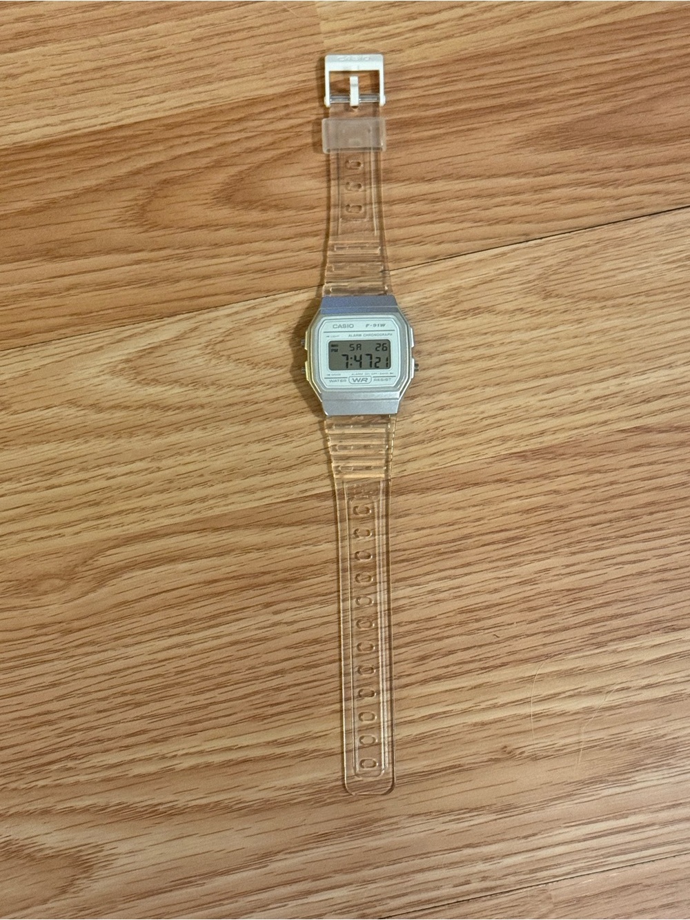 Casio F91WS-7, Digital Chronograph Watch, Clear Jelly Resin Band, Alarm, Date